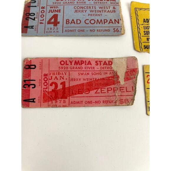 Lot of 4 Original Led Zeppelin Bad Company 1975 Concert Ticket Michigan Masonic - Picture 4 of 7